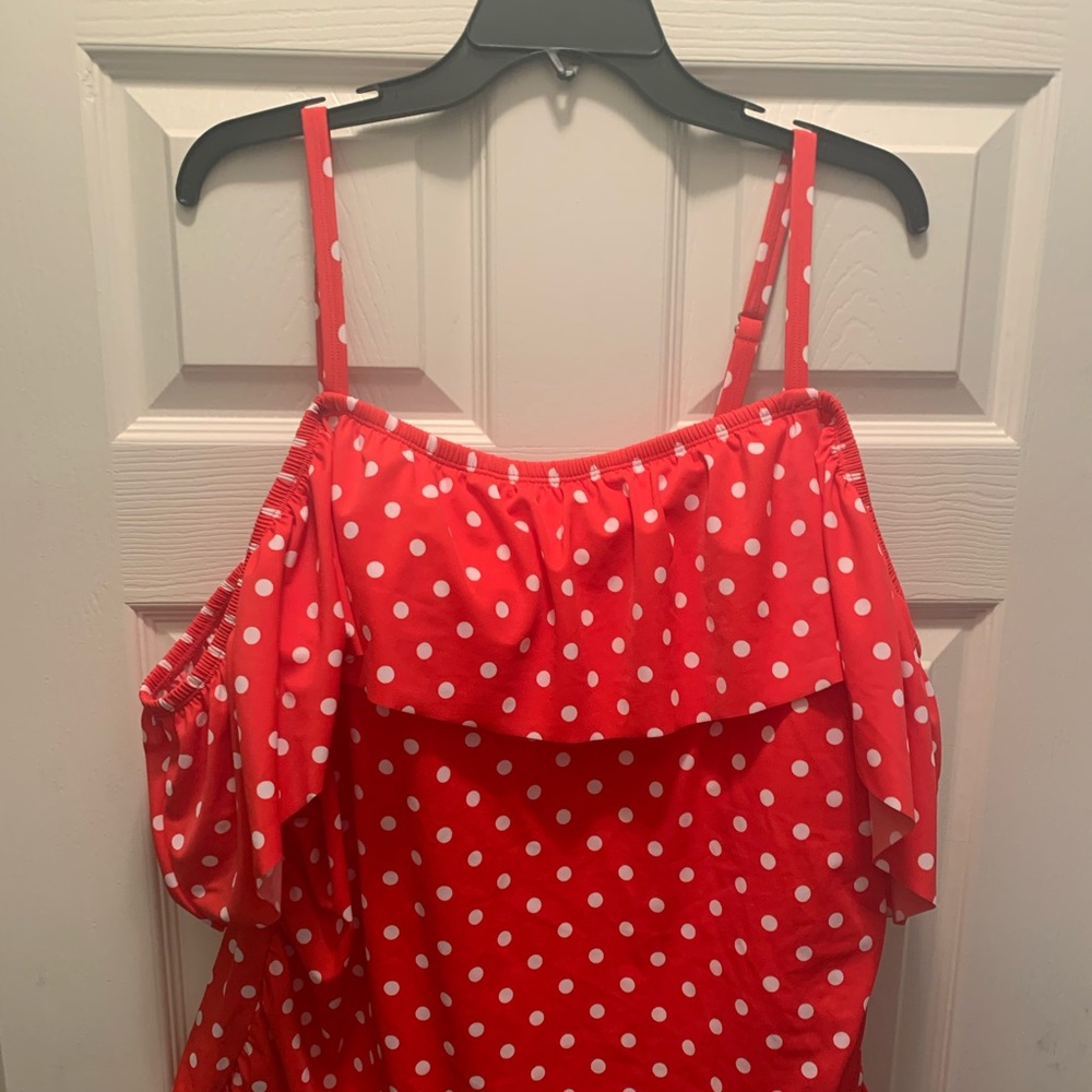 NWT swim top red and white off the shoulder look